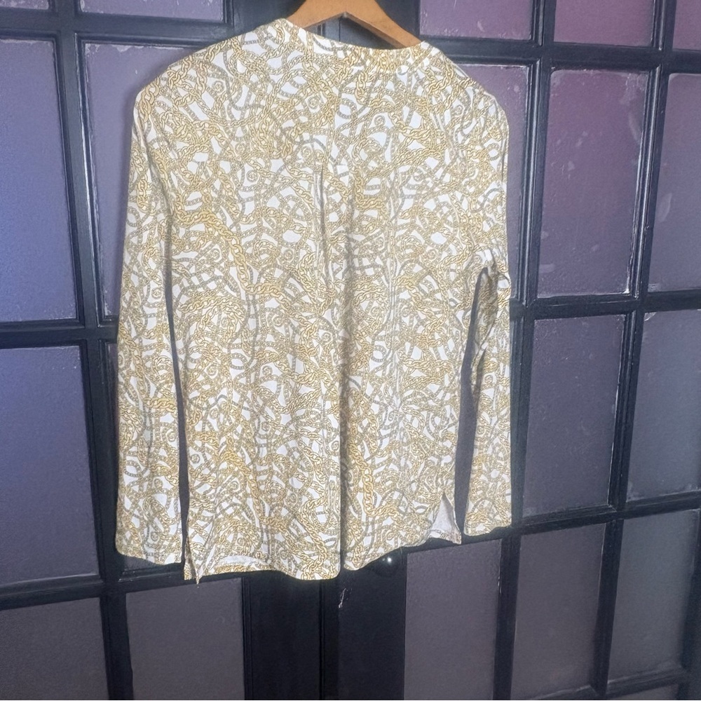 MICHAEL Michael Kors Gold Chain Print Quarter Zip Top Women’s Medium MK Logo - Picture 4 of 7